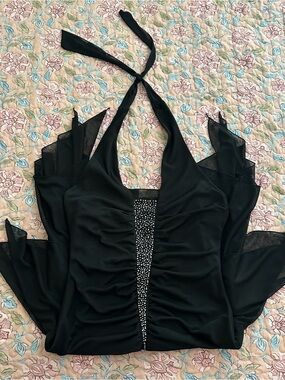 Vintage My Michelle Black Rhinestone Detail Handkerchief Hem Halter Dress